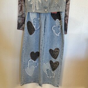 Denim Skirt with Heart Patches